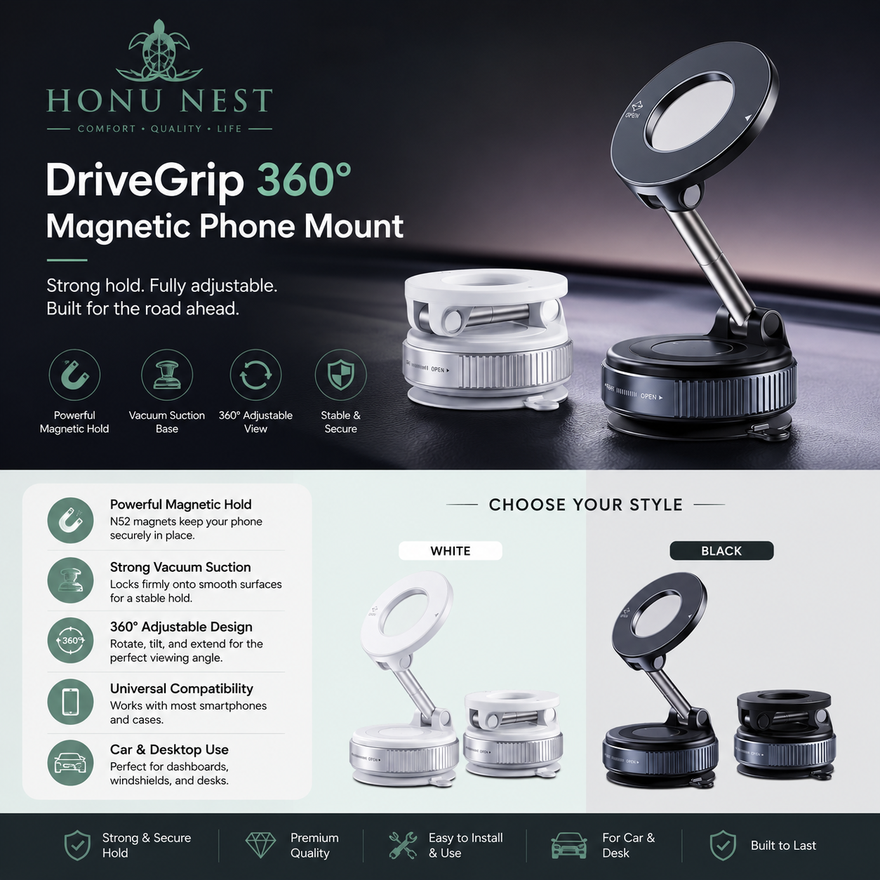 Honu Nest™ FlexGrip Magnetic Phone Mount