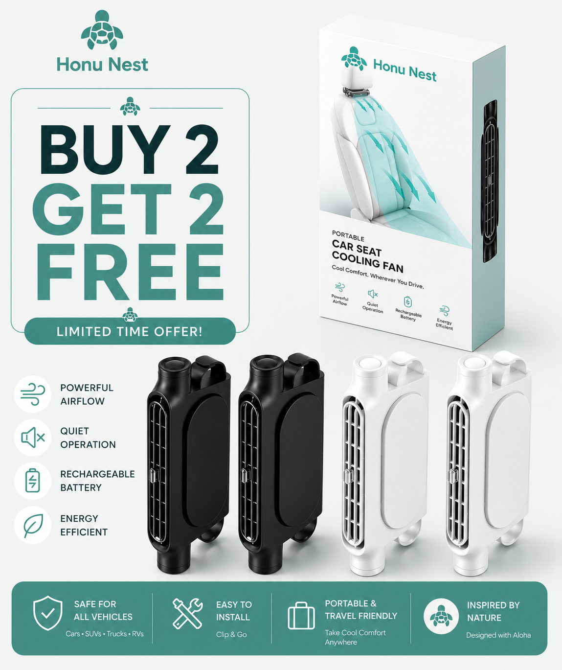 Honu Nest Portable Car Seat Cooling Fan