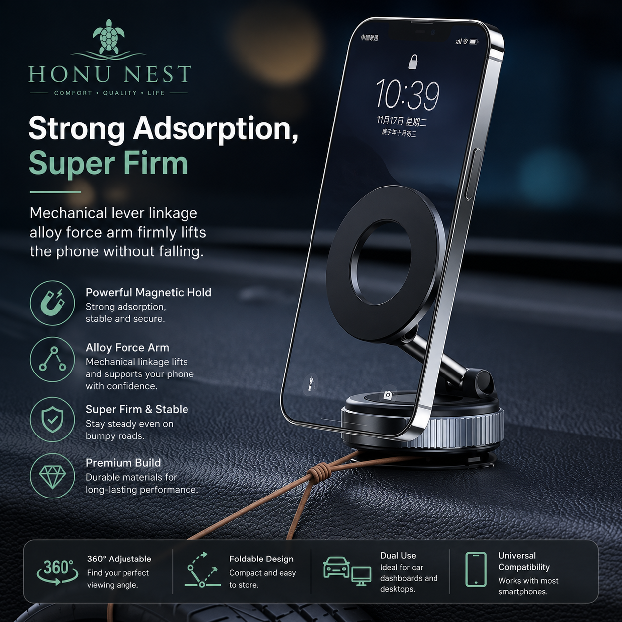 Honu Nest™ DriveGrip 360° Magnetic Phone Mount