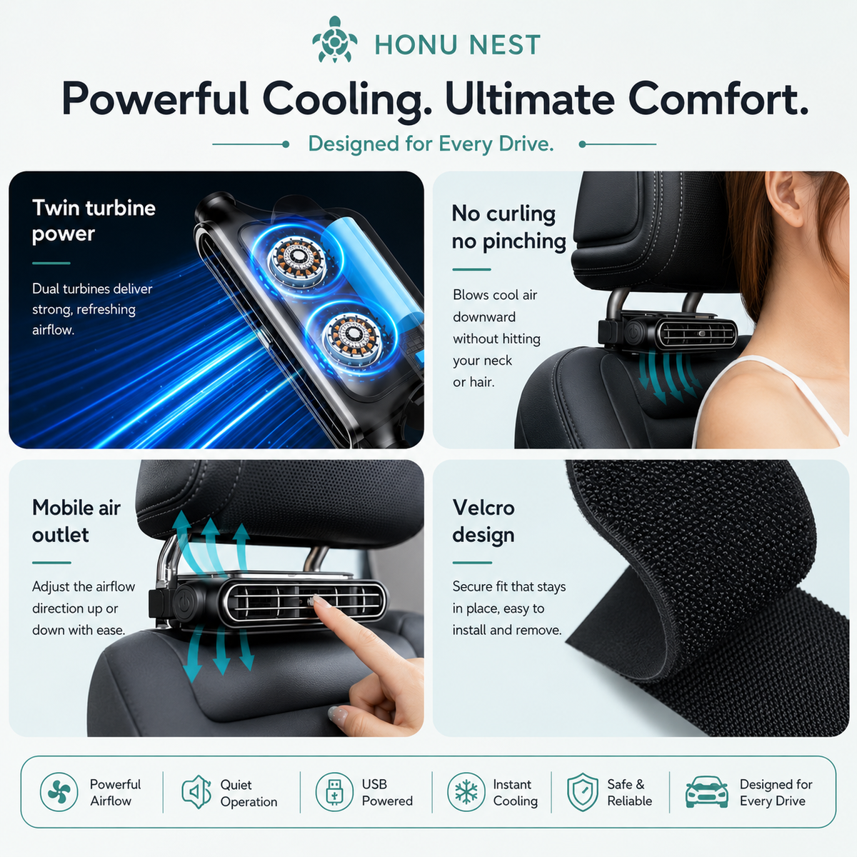 Honu Nest Portable Car Seat Cooling Fan